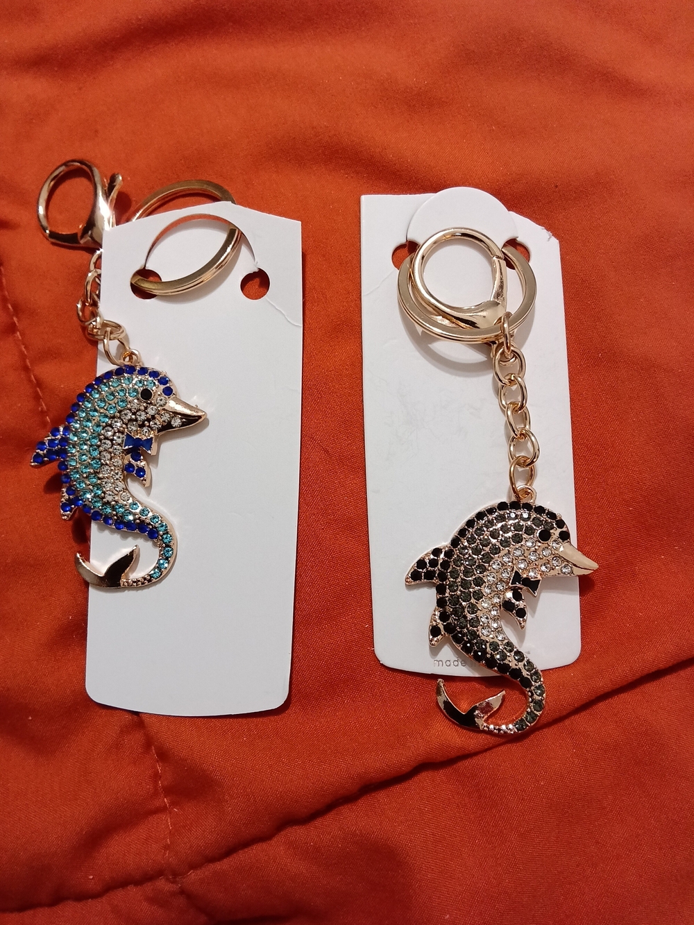 Gold Dolphin Keychain w/ Blue Crystal & Black Accents CHOOSE ONE